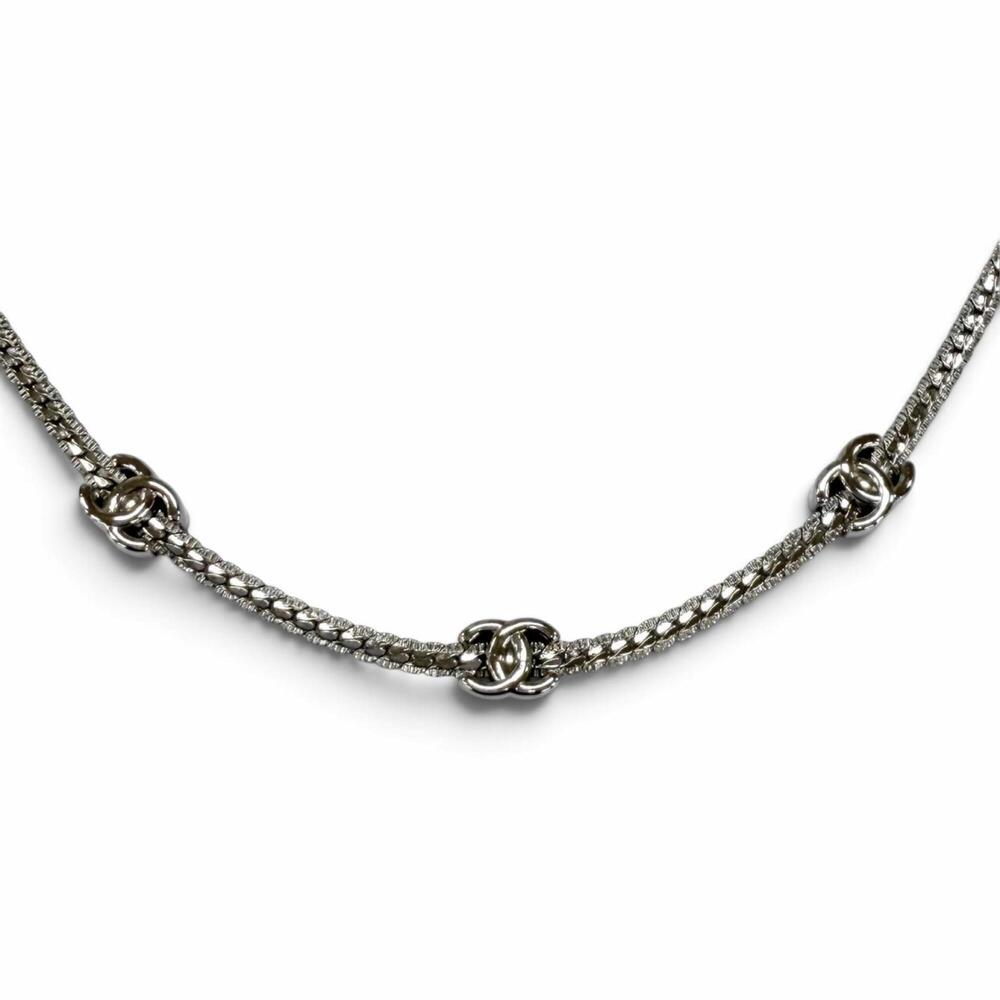 CHANEL A25V Coco Mark Chain Necklace Choker, Silver, Made in France, Women's,...